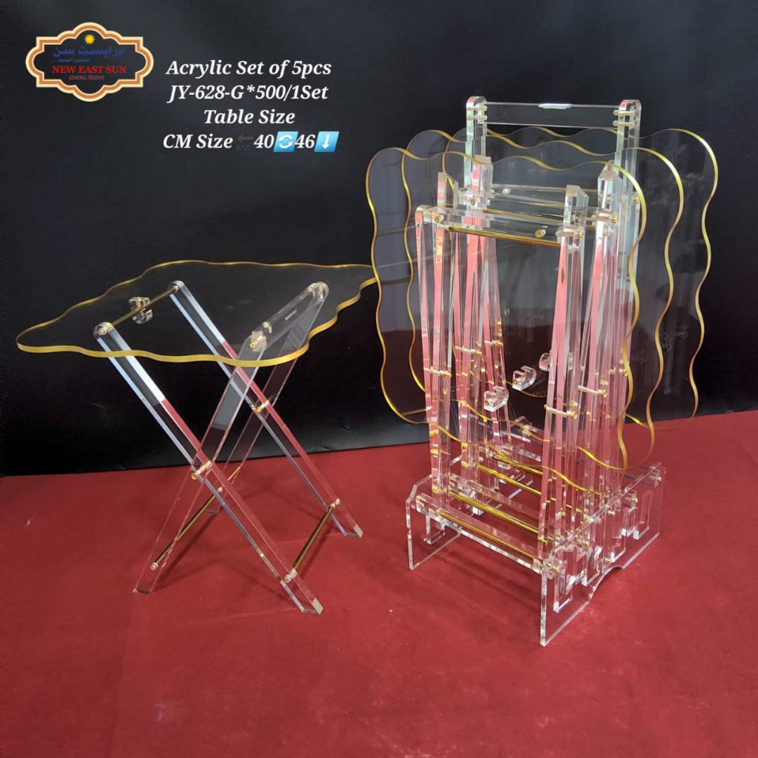 Table pliante en verre avec plateau Bordure dorée